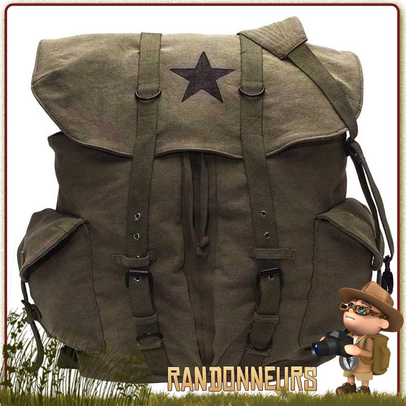 Sac à dos Bushcraft vintage Weekender VERT OLIVE Rothco Toile coton canvas délavé