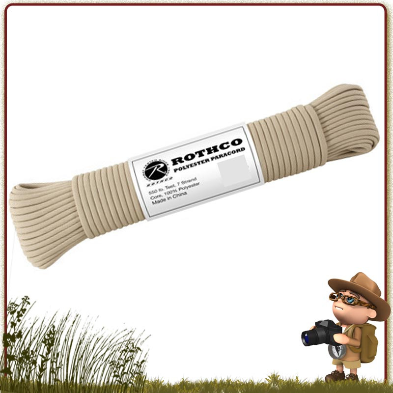 Paracorde Polyester 30 m Rothco Tan dit corde de suspente parachute ou drisse militaire