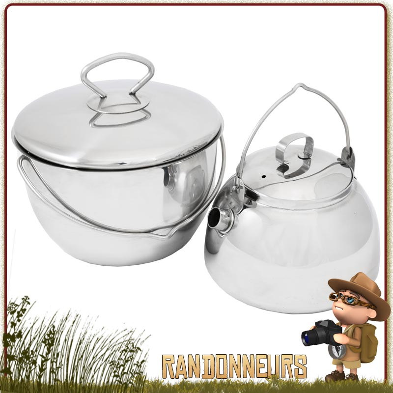 Set Popote Campfire Inox Muurikka bivouac bushcraft avec casserole et bouilloire