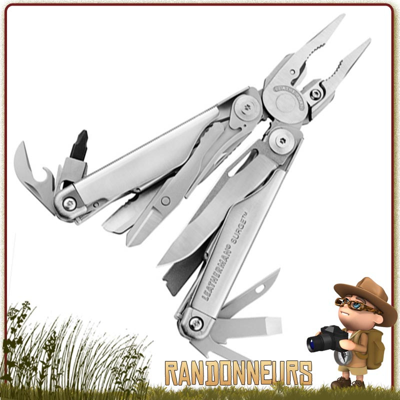 21 fonctions et 1 embout, l'outils pince SURGE Leatherman tout acier inox, ultra robuste de survie