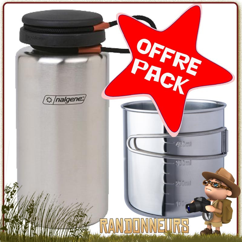 Set Gourde Nalgene Inox STANDARD avec Quart acier pour randonnée bivouac bushcraft survie Set Gourde Nalgene Inox STANDARD avec Quart acier pour randonnée bivouac bushcraft survie