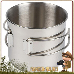 Tasse Acier Inox de 50 cl Tatonka. graduée, anses repliables sur un feu de bois S'emboite dans une gourde Nalgene de 1 Litre