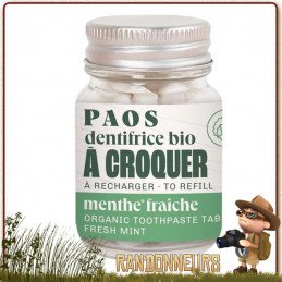 Dentifrice bio menthe fraiche à Croquer PAOS ingrédients naturels de voyage camping randonnee