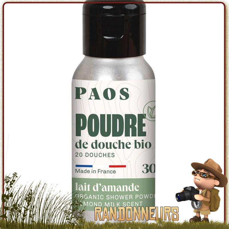 Poudre de Douche Bio PAOS au lait d'amande naturelle enrichie probiotiques de voyage