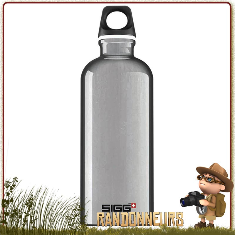 Gourde de randonnée aluminium, la bouteille alu TRAVELLER 1 Litre SIGG robuste et légère sans bisphenol A BPA