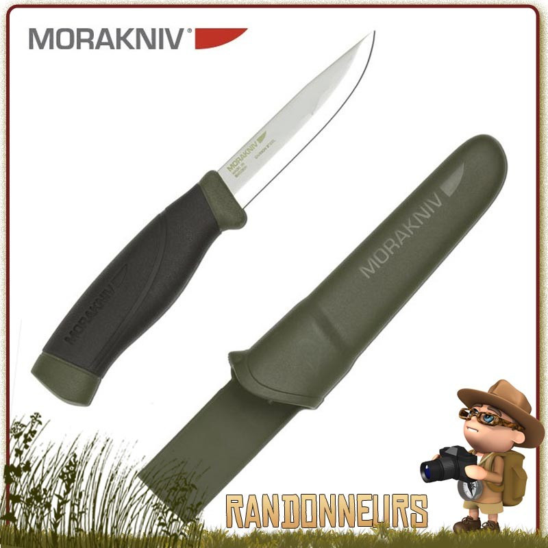 Couteau bushcraft Mora Heavy Duty MG Vert Lame en acier Carbone 10.5 cm, manche gomme noir extra large