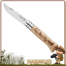Couteau fermant Opinel Randonneur 8 VRI manche en bois de hêtre vernis de 11 cm avec marquage laser "Randonneur".